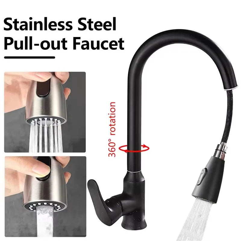 2025New Modern Stainless Steel 360° Rotating Telescopic Faucet Stainles Steel Is More Durable Kitchen Sink Bathroom Basin Faucet