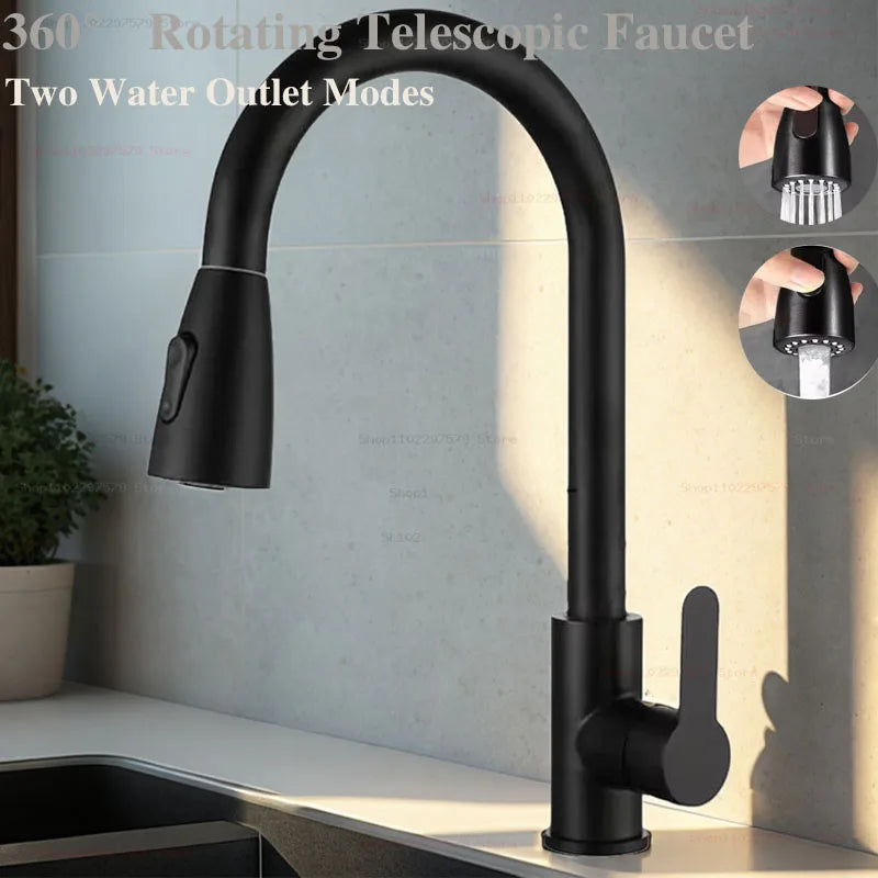 2025New Modern Stainless Steel 360° Rotating Telescopic Faucet Stainles Steel Is More Durable Kitchen Sink Bathroom Basin Faucet